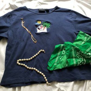 Bay Studio Envelope Sun Palm Tree Graphic Blue T-Shirt